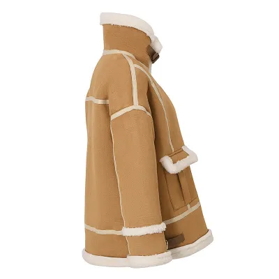 Women Winter Turtleneck Sherpa Loose Pocket Jacket