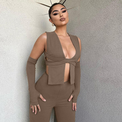 Women Fall Sexy Bandage Top and Pants Two Piece Set