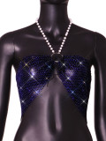 Women Sexy Flash Diamond Grid Crop Top