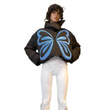 Women's autumn and winter fashion street hipster high-neck butterfly wild warm cotton jacket
