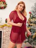 Plus Size Sexy see-through pajamas women's sexy mesh transparent lace strap nightdress robe homewear set