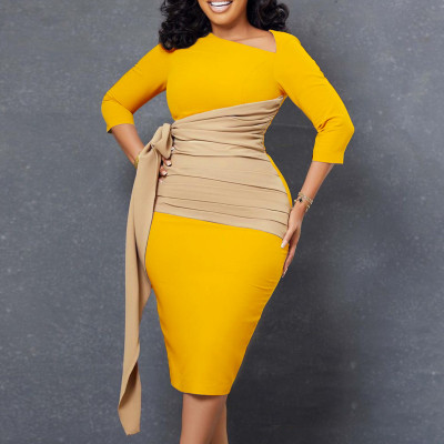 Plus Size Women'S Fall Chic Elegant Career Bodycon Office Pencil Dress African Dress