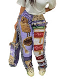 Fall Winter Fashion Loose Multi-Color Pattern Fringe Women'S Trousers