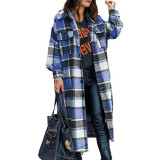 Women autumn and winter long sleeve loose button plaid coat