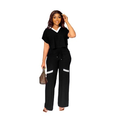 Women Solid Summer Casual Short Sleeve Top and Pant Two Piece Set