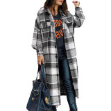 Women autumn and winter long sleeve loose button plaid coat