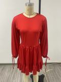 WomenCasual Split Lace-Up Long Sleeve Pleated Dress