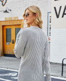Women Rib Pocket Solid knitting Sweater Jacket