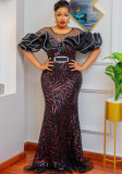 African Rose Sequined Slim Fit Mermaid Off Shoulder Luxury Evening Dress