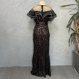 African Rose Sequined Slim Fit Mermaid Off Shoulder Luxury Evening Dress