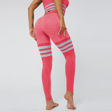Sexy Peach Hip High Waist Yoga Pants Women's Knitting Seamless Breathable Striped Yoga Fitness Tight Fitting Pants