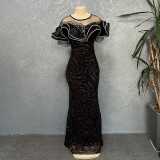 African Rose Sequined Slim Fit Mermaid Off Shoulder Luxury Evening Dress