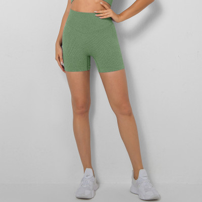 Ribbed seamless knitting fitness sports yoga clothes high waist peach buttocks running shorts women