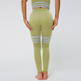 Sexy Peach Hip High Waist Yoga Pants Women's Knitting Seamless Breathable Striped Yoga Fitness Tight Fitting Pants