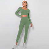 Seamless Ribbed Patchwork Yoga Long Sleeve Suit Sports Running Fitness Yoga Wear Women