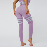 Sexy Peach Hip High Waist Yoga Pants Women's Knitting Seamless Breathable Striped Yoga Fitness Tight Fitting Pants