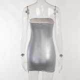 Fall Women'S Sexy Leather Strapless Slim Waist Bodycon Dress