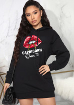 Fashion Fleece Hoodies Women'S Fall Winter Lip Print Hooded Long Top