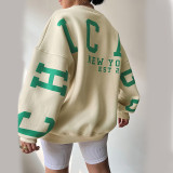 Knitting Round Neck Letter Print Loose Long Sleeve Top Fall Fashion Casual Sweatshirt