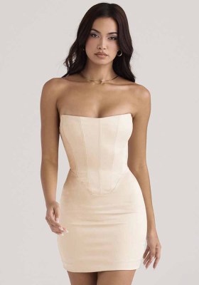 Fall Women'S Solid Satin Strapless Slim Fitted Bodycon Dress