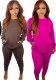 Winter Women'S Solid Color Loose Round Neck Big Pocket Sweatshirt Pants Two Piece Set