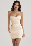 Fall Women'S Solid Satin Strapless Slim Fitted Bodycon Dress