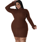 Plus Size Women'S Long Sleeve Round Neck Fur Long Sleeve Backless Bodycon Dress