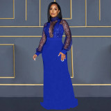 Sexy Sequin See-Through Mesh Patchwork Long Sleeve Maxi Dress