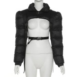 Fall Women'S Sexy Stand Collar Slim Crop Cape Cotton-Padded Jacket Overcoat