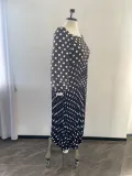 Fall Plus Size Women'S Polka Dot Print Pleated Casual Long Sleeve Midi Dress