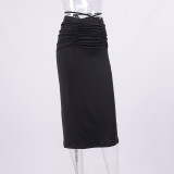 Women'S Fall/Winter Pleated Lace Up Tight Fitting Bodycon Long Skirt