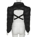 Fall Women'S Sexy Stand Collar Slim Crop Cape Cotton-Padded Jacket Overcoat