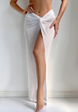 Women White Slit Sexy Swimwear Dress