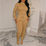 Plus Size Women Turtleneck Long Sleeve Top And Pant Two Piece