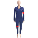 Women Contrast Stripe Long Sleeve Top And Pant Sport Two-Piece