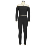 Fall/Winter Fashion Sports Suit Sexy Women's Knitting Ribbed Off Shoulder Two-Piece Set