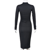 Women's Fall Long Sleeve Mesh Patchwork See-Through Sexy Slim Dress