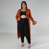 Women's Solid Sexy Button Turndown Collar Long Sleeve Cardigan Trench Coat