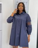 Plus Size Women's African Dress Short Long Sleeve Cutout Blouse Dress