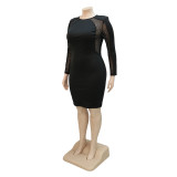 Party Fashion Round Neck Long Sleeve Beaded Plus Size Dress