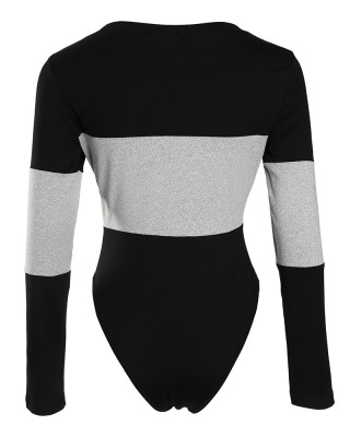 Women Contrast Print Long Sleeve Bodysuit