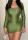 Fall Women's Long Sleeve U Neck Bodysuit Bodycon Short Skirt Fashion Casual Suit