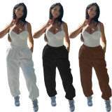 Women Casual Solid Pocket Loose Pants