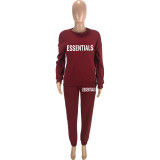 Women'S Fashion Casual Fleece Letter Print Pocket Plus Size Loose Sports Two Piece Tracksuit