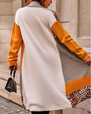 Women Colorblock Long Sleeve Leopard Cardigan