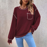 Fall Winter Women'S Pocket Long Sleeve T-Shirt Loose Casual Long Sleeve Sweatshirt