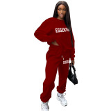 Women'S Fashion Casual Fleece Letter Print Pocket Plus Size Loose Sports Two Piece Tracksuit