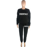 Women'S Fashion Casual Fleece Letter Print Pocket Plus Size Loose Sports Two Piece Tracksuit