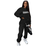 Women'S Fashion Casual Fleece Letter Print Pocket Plus Size Loose Sports Two Piece Tracksuit