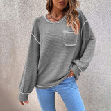 Fall Winter Women'S Pocket Long Sleeve T-Shirt Loose Casual Long Sleeve Sweatshirt